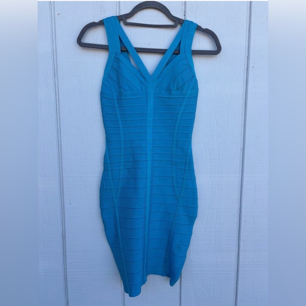 Herve leger blue bodycon bandage dress